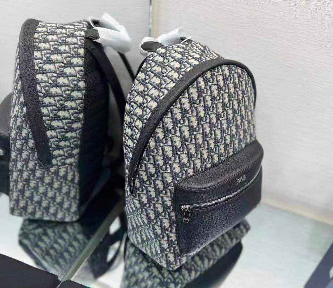 Dior RIDER BACKPACK Dior Oblique Jacquard Blue & Grained Calfskin High