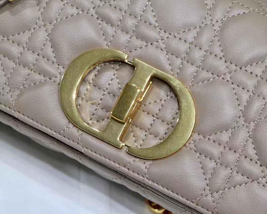 SMALL Dior CARO BAG Supple Cannage Calfskin Taupe High