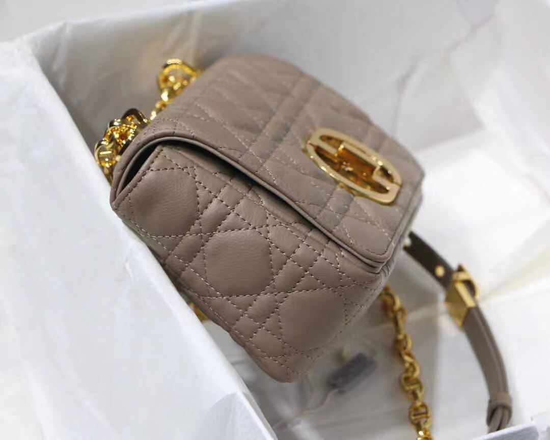 SMALL Dior CARO BAG Supple Cannage Calfskin Taupe High