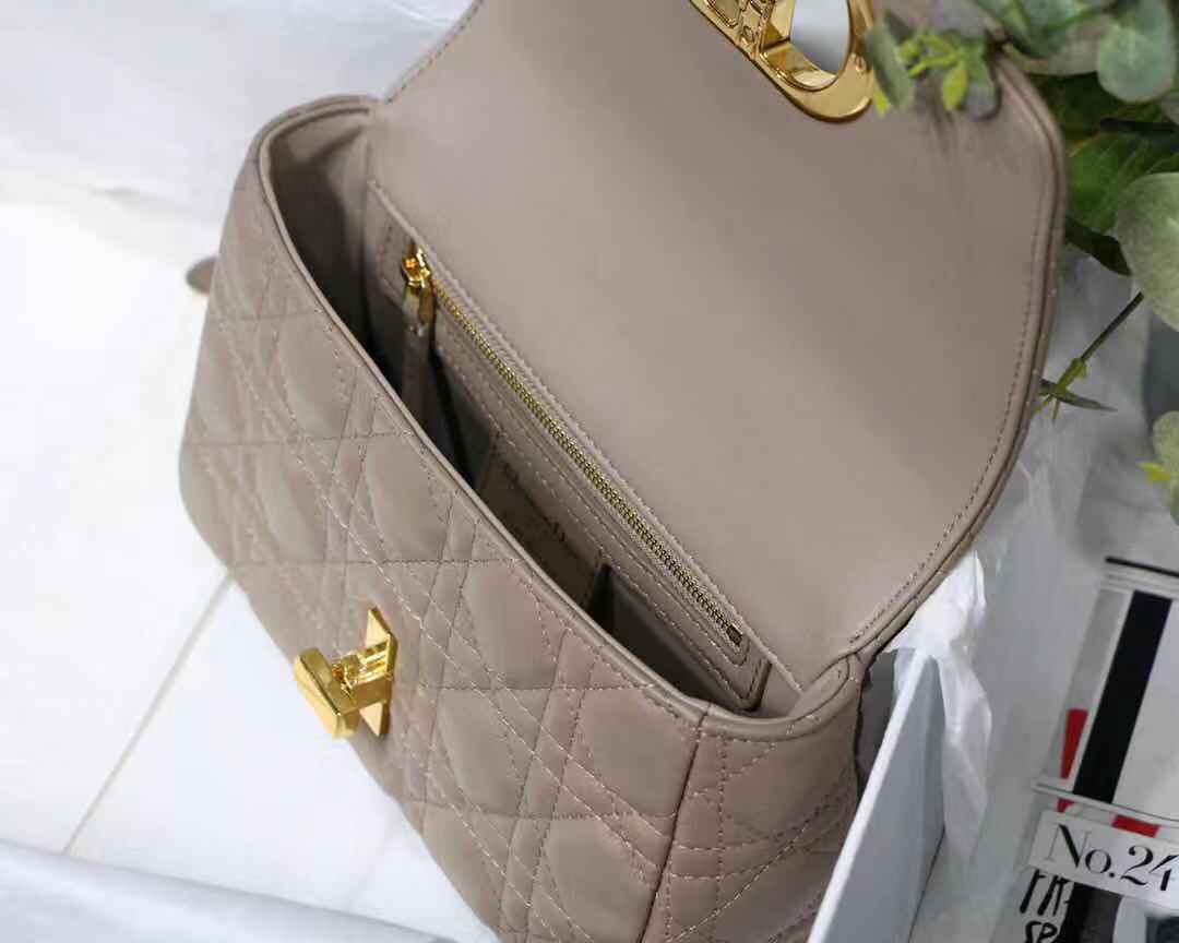 SMALL Dior CARO BAG Supple Cannage Calfskin Taupe High