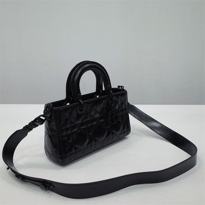 Lady D-Sire Small My ABCDior Bag Macrocannage Crinkled Calfskin Black High