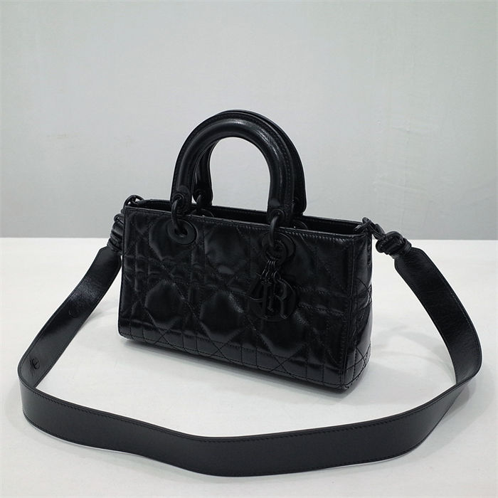 Lady D-Sire Small My ABCDior Bag Macrocannage Crinkled Calfskin Black High