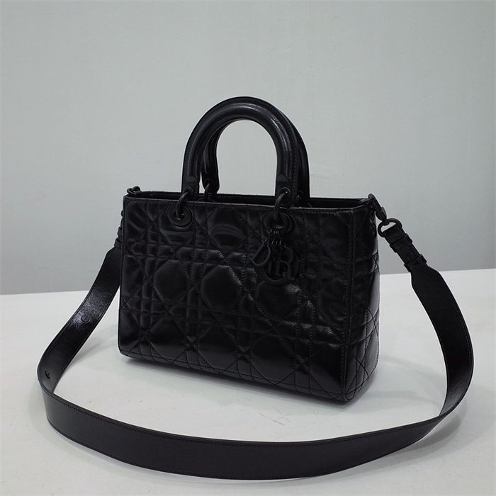 Lady D-Sire Medium My ABCDior Bag Macrocannage Crinkled Calfskin Black High