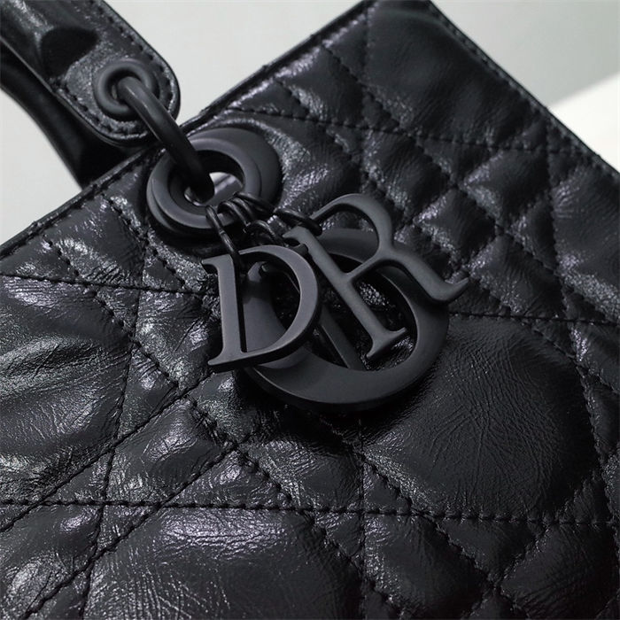 Lady D-Sire Medium My ABCDior Bag Macrocannage Crinkled Calfskin Black High