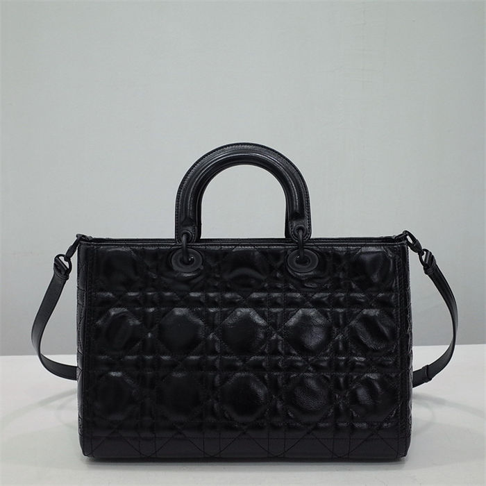 Lady D-Sire Large My ABCDior Bag Macrocannage Crinkled Calfskin Black High