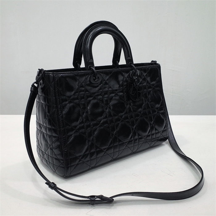 Lady D-Sire Large My ABCDior Bag Macrocannage Crinkled Calfskin Black High