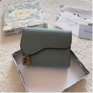 SADDLE LOTUS WALLET Grained Calfskin Grey High