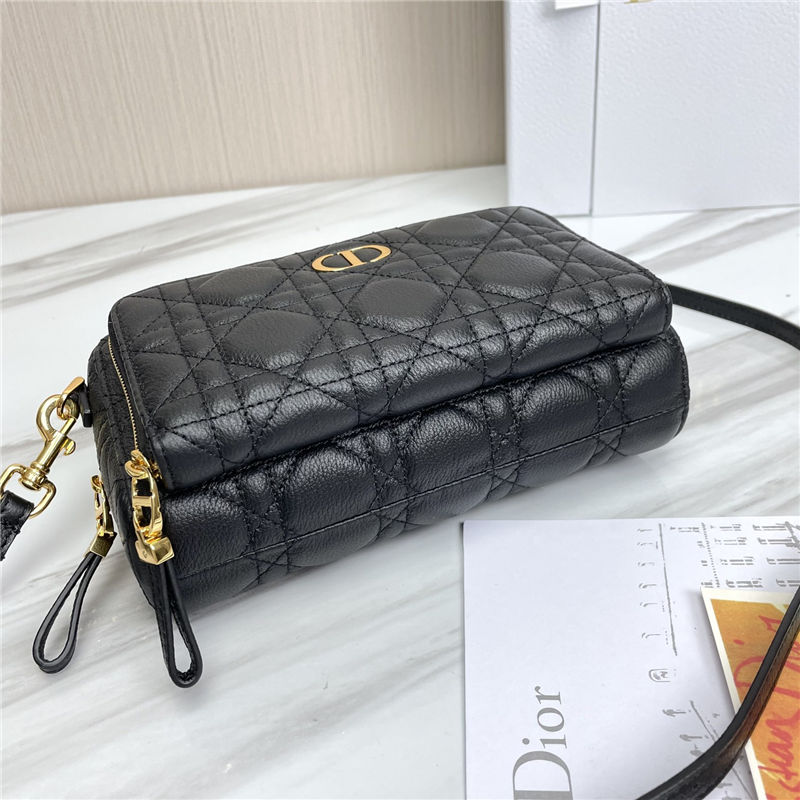 Dior CARO DOUBLE POUCH Supple Cannage Calfskin Black High