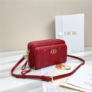 Dior CARO DOUBLE POUCH Supple Cannage Calfskin Red High