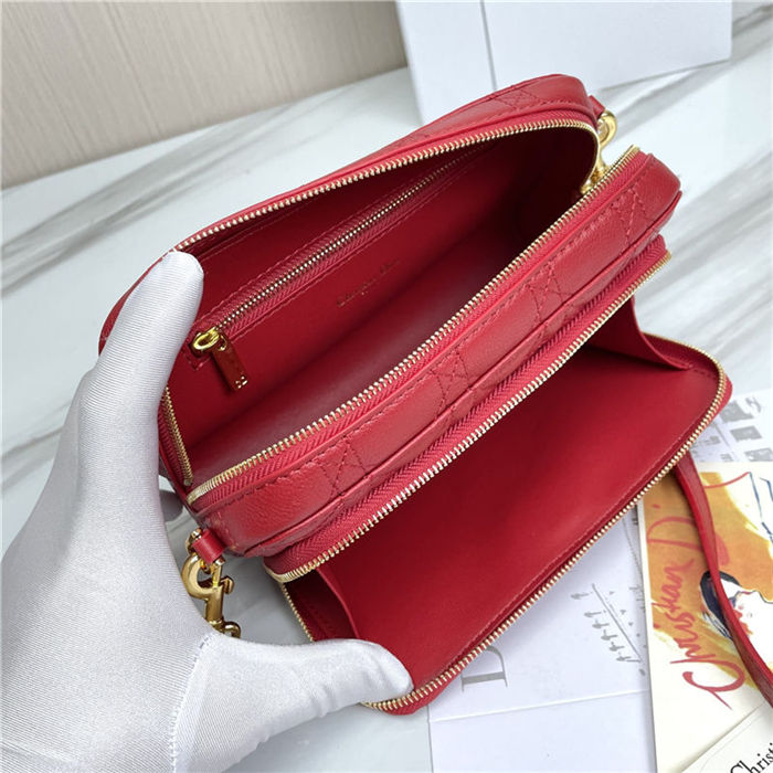 Dior CARO DOUBLE POUCH Supple Cannage Calfskin Red High