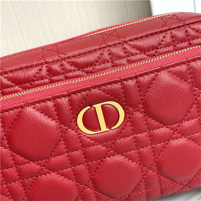 Dior CARO DOUBLE POUCH Supple Cannage Calfskin Red High