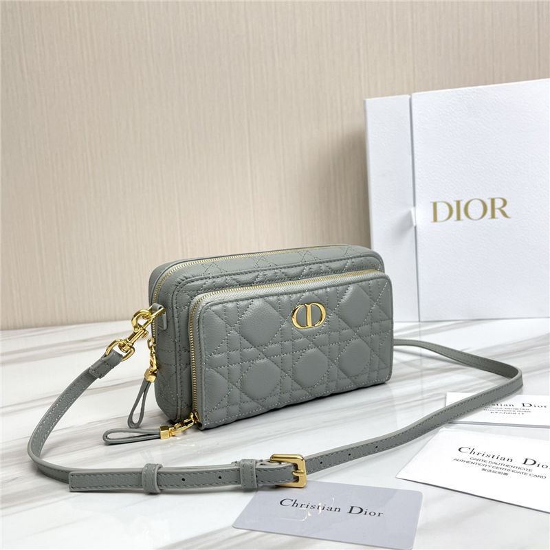 Dior CARO DOUBLE POUCH Supple Cannage Calfskin Grey High