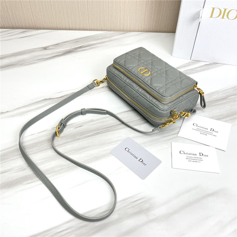 Dior CARO DOUBLE POUCH Supple Cannage Calfskin Grey High