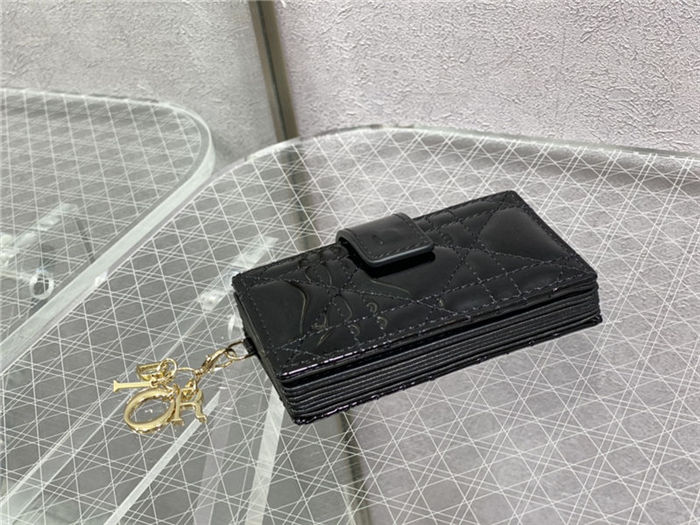 LADY Dior CARD HOLDER Patent Cannage Calfskin Black High