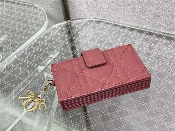 LADY Dior CARD HOLDER Patent Cannage Calfskin Blush High