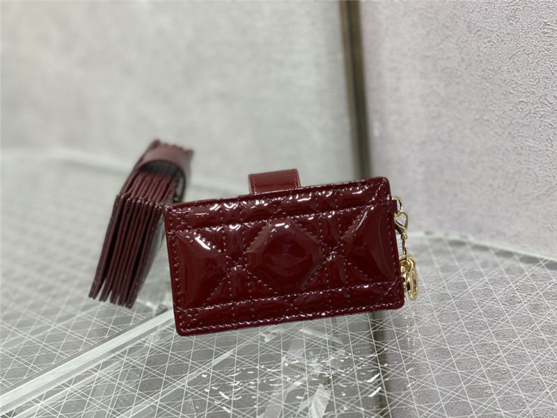 LADY Dior CARD HOLDER Patent Cannage Calfskin Burgundy High