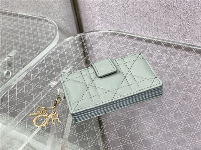 LADY Dior CARD HOLDER Patent Cannage Calfskin Grey Blue High