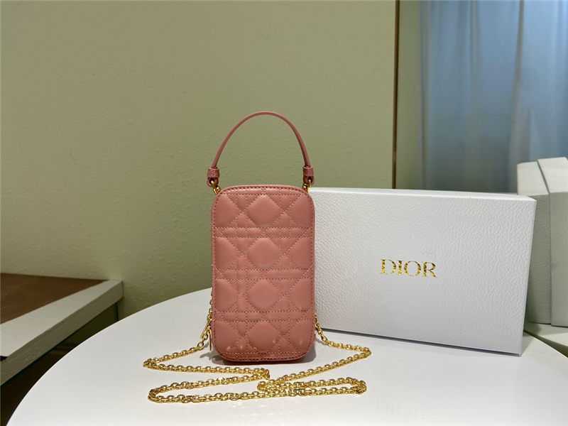 LADY Dior PHONE HOLDER Cannage Lambskin Dark Pink High