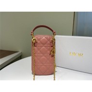 LADY Dior PHONE HOLDER Cannage Lambskin Dark Pink High