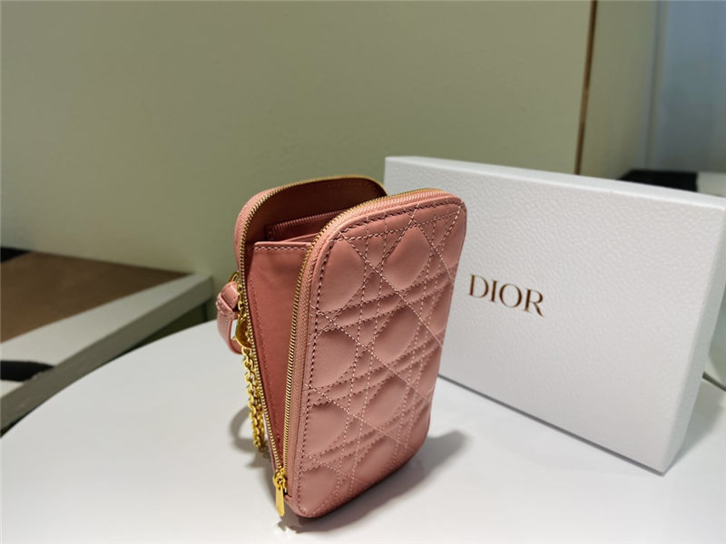 LADY Dior PHONE HOLDER Cannage Lambskin Dark Pink High