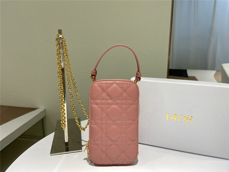 LADY Dior PHONE HOLDER Cannage Lambskin Dark Pink High