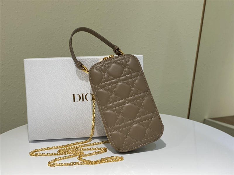 LADY Dior PHONE HOLDER Cannage Lambskin Taupe High