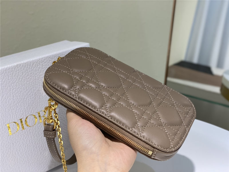 LADY Dior PHONE HOLDER Cannage Lambskin Taupe High