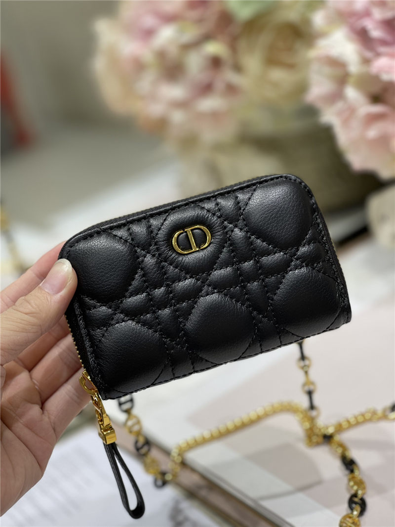 MINI Dior CARO ZIPPED POUCH Cannage Lambskin Black High