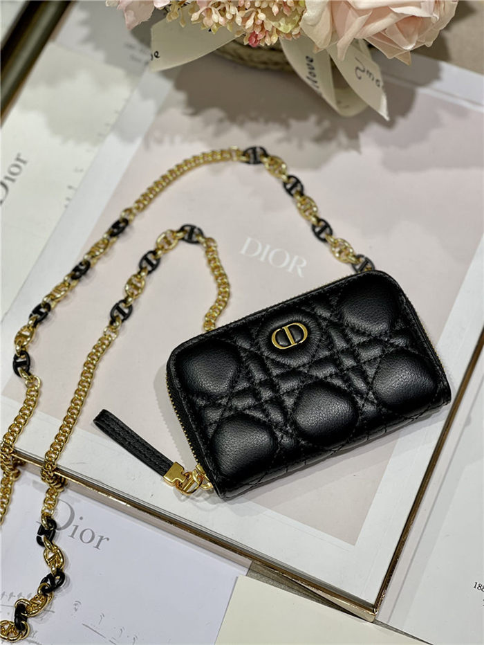 MINI Dior CARO ZIPPED POUCH Cannage Lambskin Black High