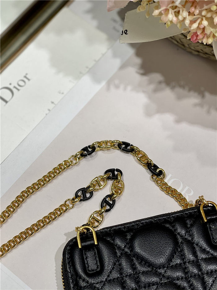 MINI Dior CARO ZIPPED POUCH Cannage Lambskin Black High