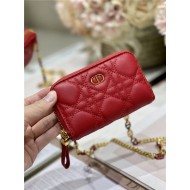 MINI Dior CARO ZIPPED POUCH Cannage Lambskin Red High