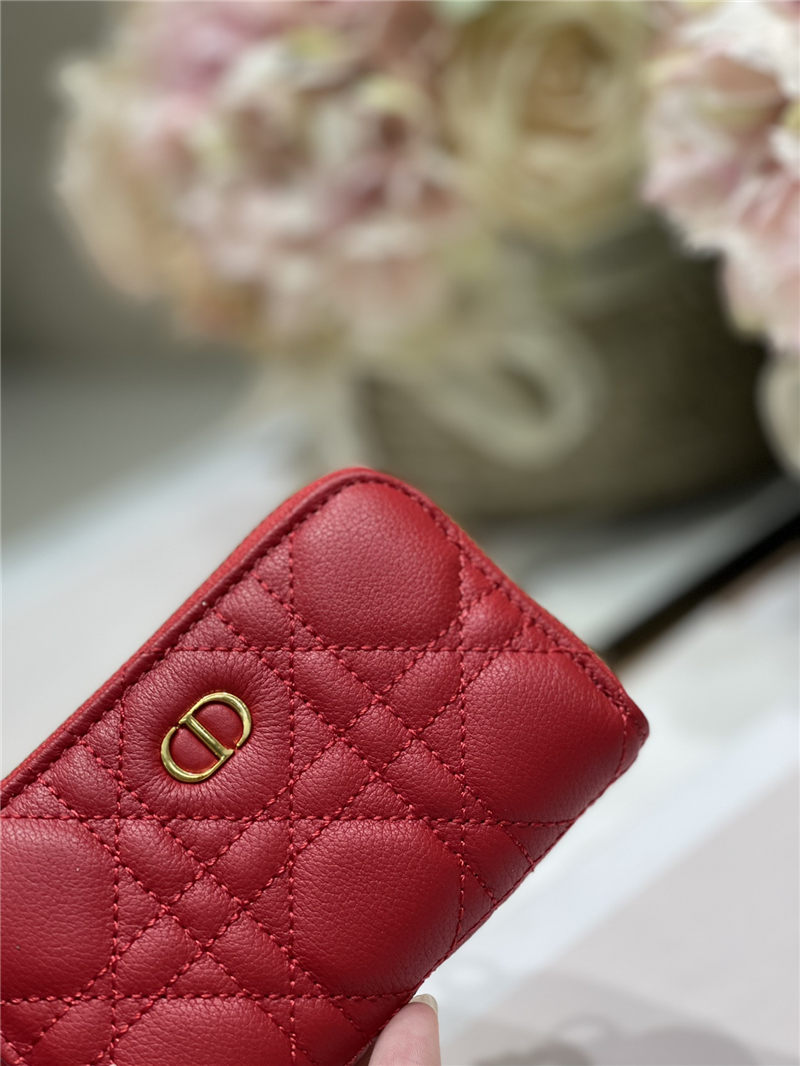 MINI Dior CARO ZIPPED POUCH Cannage Lambskin Red High