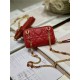 MINI Dior CARO ZIPPED POUCH Cannage Lambskin Red High