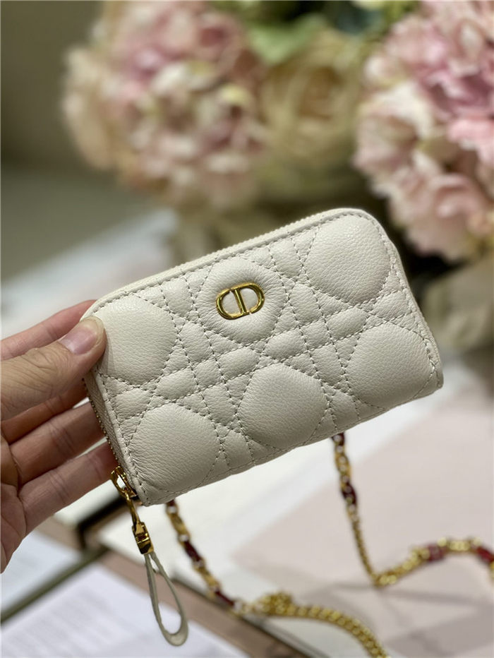 MINI Dior CARO ZIPPED POUCH Cannage Lambskin White High