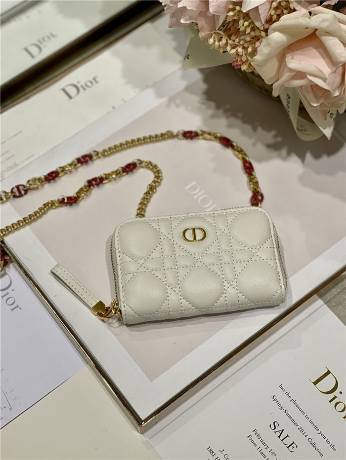 MINI Dior CARO ZIPPED POUCH Cannage Lambskin White High