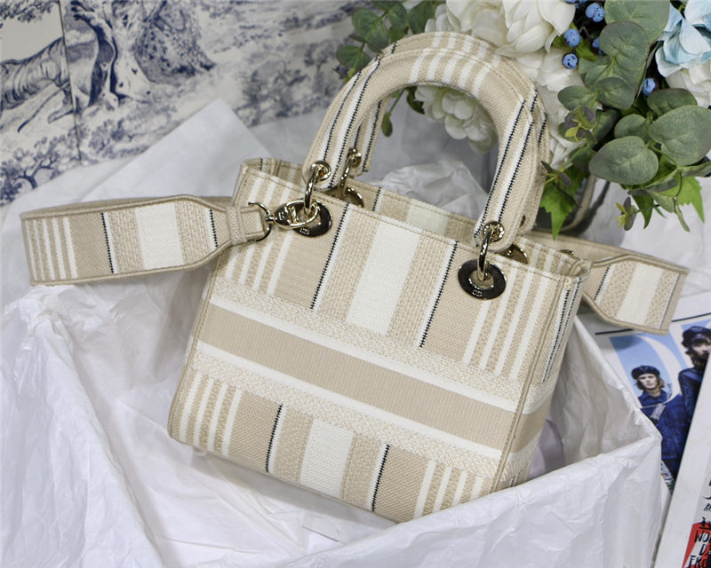 MEDIUM LADY D-LITE BAG Stripe Embroidery High