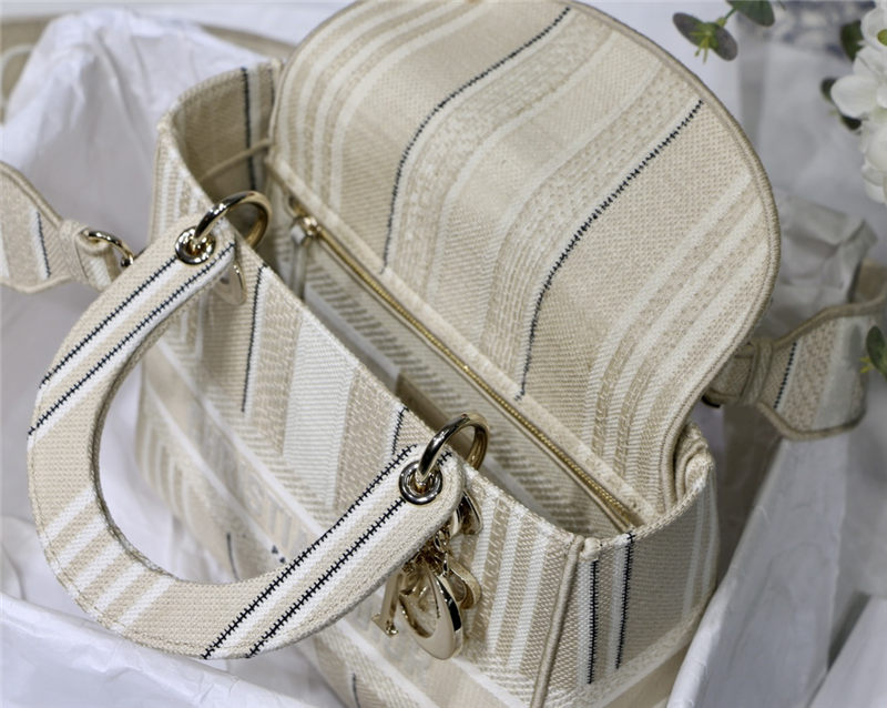 MEDIUM LADY D-LITE BAG Stripe Embroidery High