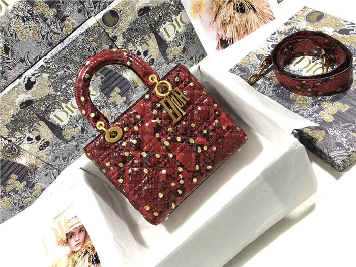 MEDIUM LADY Dior BAG Snake Red High