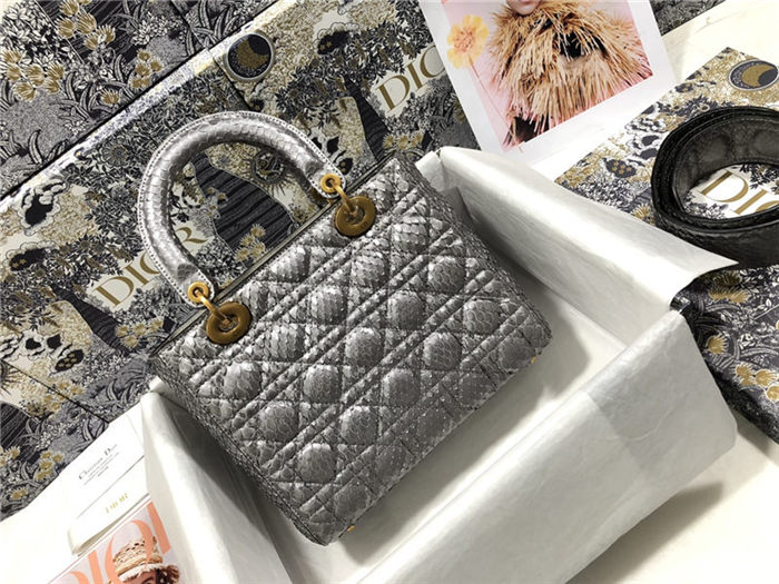 MEDIUM LADY Dior BAG Snake Grey High