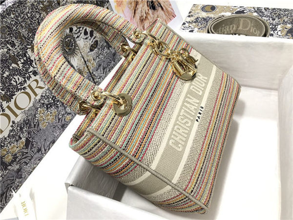 MEDIUM LADY D-LITE BAG Stripe Embroidery High