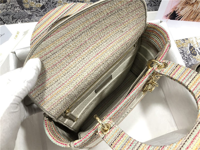 MEDIUM LADY D-LITE BAG Stripe Embroidery High