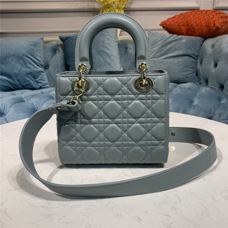 SMALL LADY Dior MY ABCDior BAG Cannage Lambskin Enamel Inside Suede Grey-Stone High