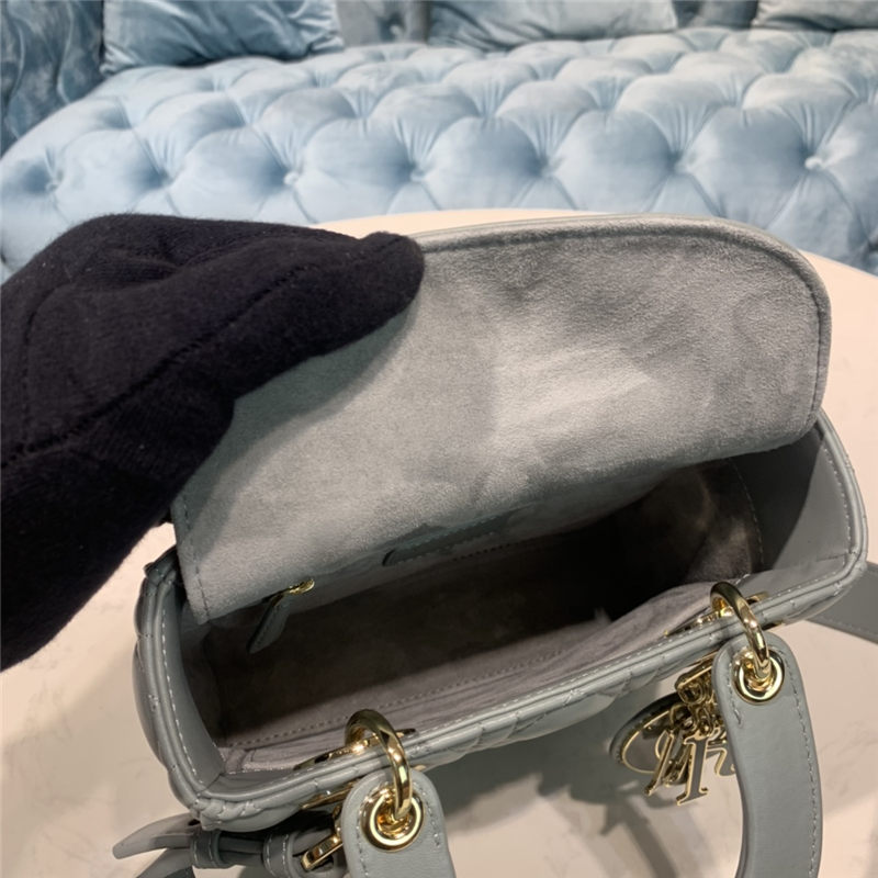 SMALL LADY Dior MY ABCDior BAG Cannage Lambskin Enamel Inside Suede Grey-Stone High