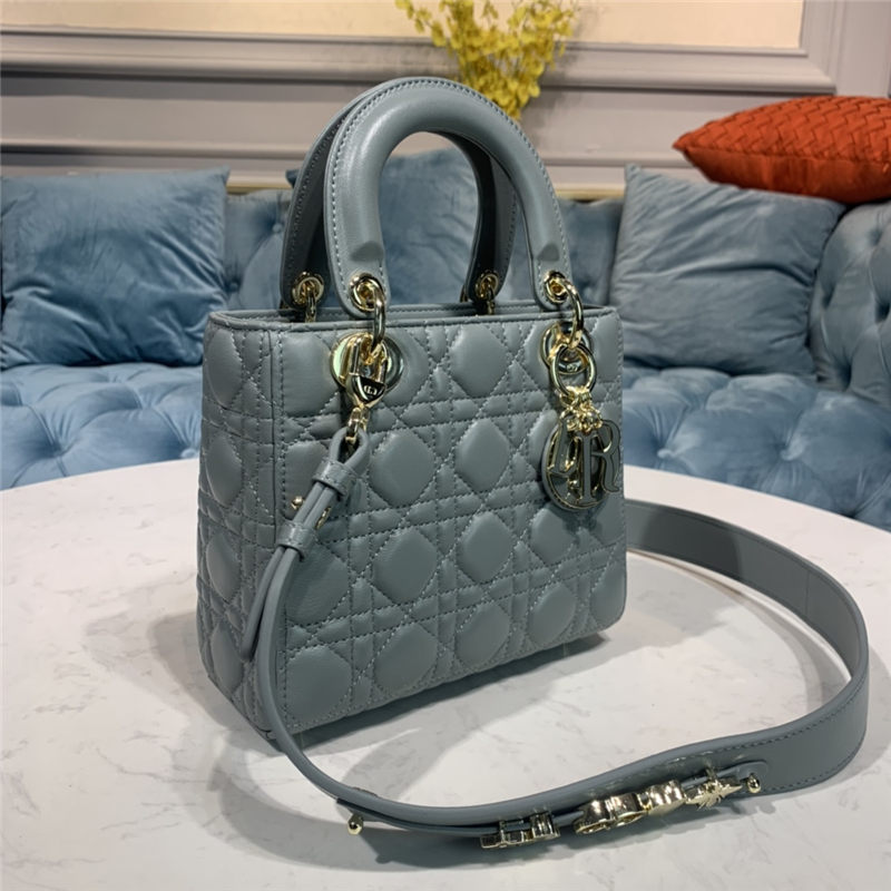 SMALL LADY Dior MY ABCDior BAG Cannage Lambskin Enamel Inside Suede Grey-Stone High