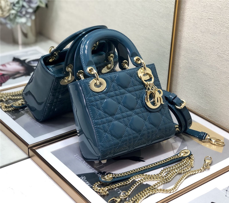 MINI LADY Dior BAG Patent Cannage Calfskin Ocean Blue High