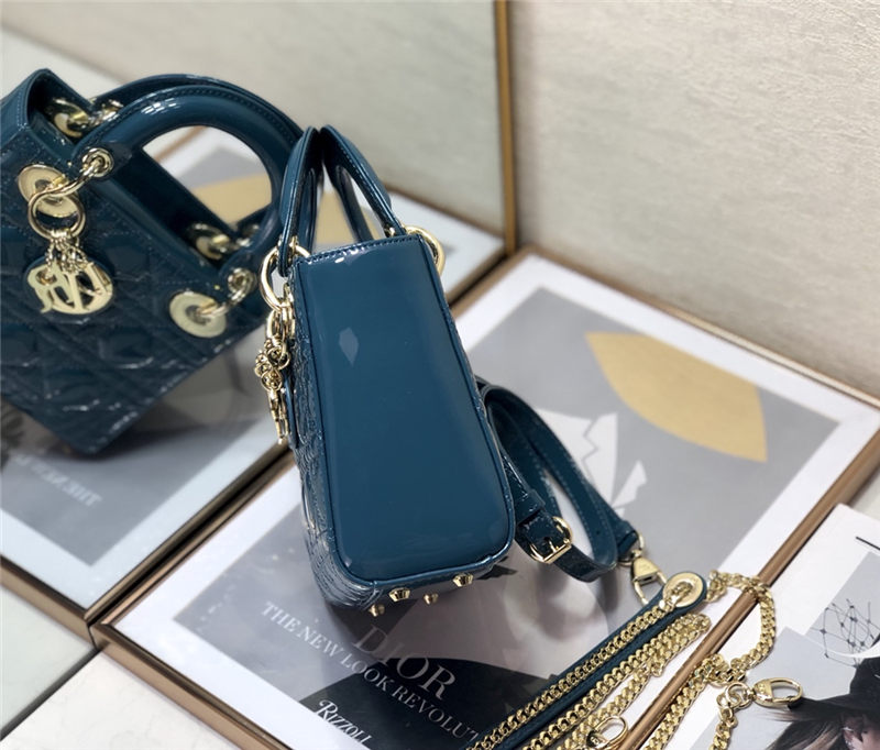 MINI LADY Dior BAG Patent Cannage Calfskin Ocean Blue High