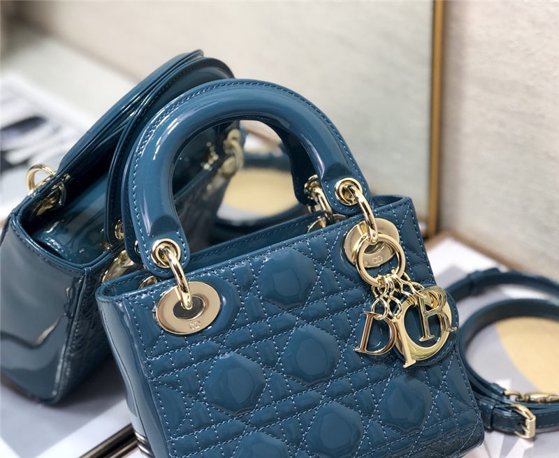 MINI LADY Dior BAG Patent Cannage Calfskin Ocean Blue High