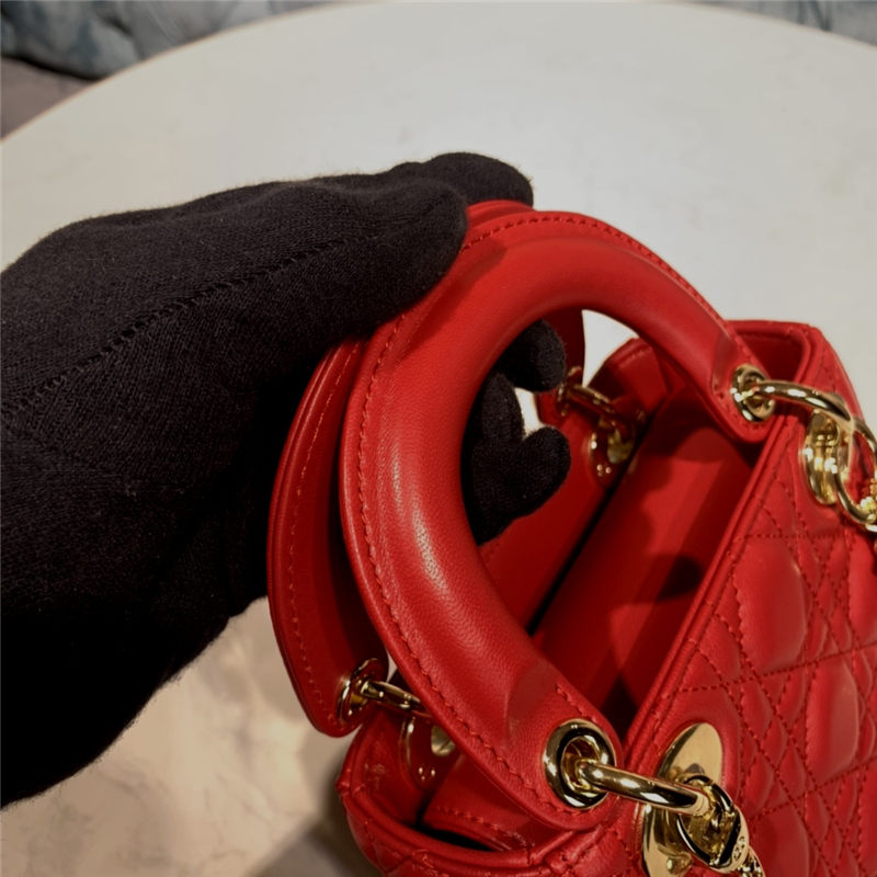 MINI LADY Dior BAG Cannage Lambskin Enamel Red High