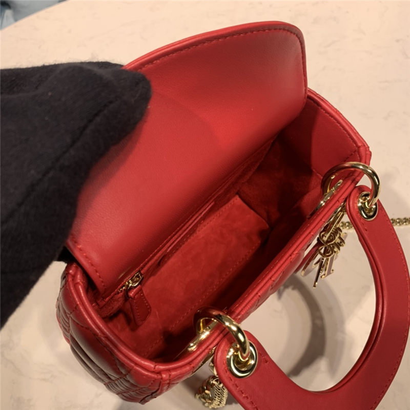 MINI LADY Dior BAG Cannage Lambskin Enamel Red High