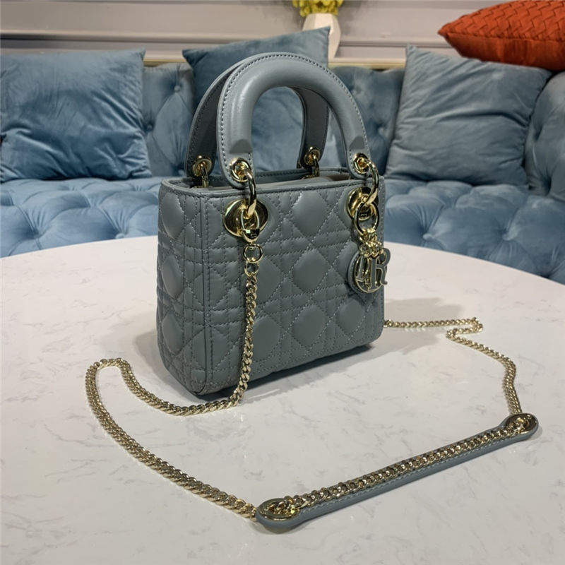 MINI LADY Dior BAG Cannage Lambskin Enamel Grey High